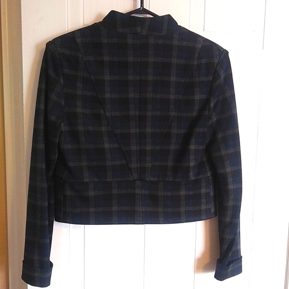 Periphery Plaid Cropped Blazer Size Small Blue Black & Grey - Picture 3 of 9